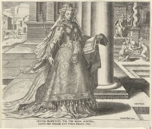 Esther Hester (tittel på objekt) Åtte kjente kvinner fra Det gamle og nye testamente (serietittel) av Philips Galle