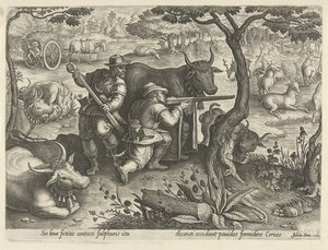 Hertenjacht med hjelp av kamuflasje Jachttaferelen (serietittel) Der alle typer jakt, fuglefangst og fiske (serietittel) av Philips Galle