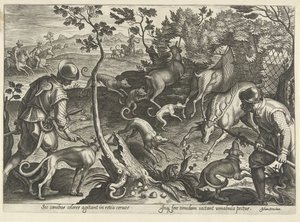 Hertenjacht met vallen Jachttaferelen (serietittel) Der alle typer jakt, fuglefangst og fiske (serietittel) av Philips Galle