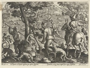 Jacht op hazen Jachttaferelen (serietittel) Der alle slags jakt, fuglefangst og fiske (serietittel) av Philips Galle