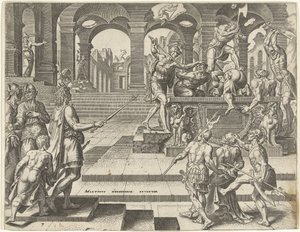 Kong Josiah beordrer prestene i templene i Samaria til å bli drept Historien til kong Josiah (serietittel) av Philips Galle