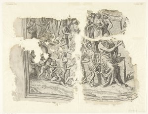 Nederste venstre hjørne av et trykk av scenen av Cebes Tabula Cebetis Carta Vitae (original tittel) av Philips Galle