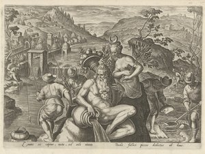 Nachtelijk vissen met een hengel Jachttaferelen (serietittel) Der alle slags jakt, fuglefangst og fiske (serietittel) av Philips Galle