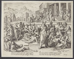 Petrus helbreder de syke med skyggen sin av Philips Galle