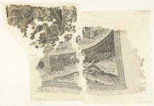 Nederste høyre hjørne av et trykk av scenen av Cebes Tabula Cebetis Carta Vitae (original tittel) av Philips Galle