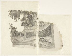 Nedre høyre hjørne av et trykk av scenen fra Cebes Tabula Cebetis Carta Vitae (original tittel) av Philips Galle