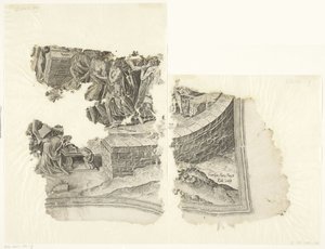 Nederste høyre hjørne av et trykk av scenen av Cebes Tabula Cebetis Carta Vitae (original tittel) av Philips Galle