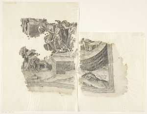 Nederste høyre hjørne av et trykk av scenen av Cebes Tabula Cebetis Carta Vitae (original tittel) av Philips Galle