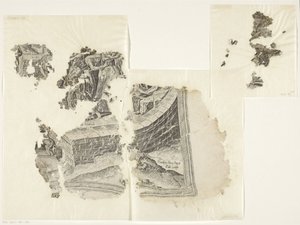 Nederste høyre hjørne av et trykk av scenen av Cebes Tabula Cebetis Carta Vitae (original tittel) av Philips Galle