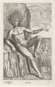 Riviergod Acis Ess (tittel på objekt) Rivier- en zeegoden (serietittel) Elegante portretter av de marine halvgudene og Amnicus-selene (serietittel) av Philips Galle