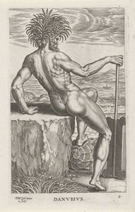 Riviergod Donau Danvbivs (tittel på objekt) Rivier- en zeegoden (serietittel) Elegante portretter av de marine halvgudene og sjøløvene (serietittel) av Philips Galle