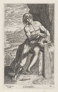 Riviergod Ligeris Ligeris (tittel på objekt) Rivier- en zeegoden (serietittel) Elegante bilder av havets halvguder og amnicus sel (serietittel) av Philips Galle