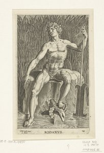 Riviergod Rhone Rodanvs (tittel på objekt) Rivier- en zeegoden (serietittel) Elegante portretter av de marine halvgudene og Amnicus-selene (serietittel) av Philips Galle