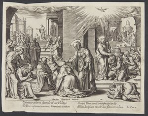 St. Peter, St. Johannes og St. Filip legger hendene på de døpte i Samaria av Philips Galle