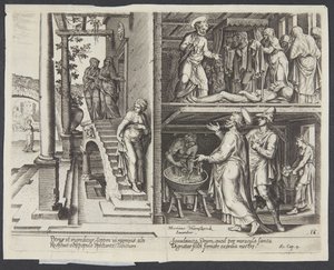 St. Peter oppdrar Tabitha i Joppe av Philips Galle