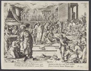 Apostlene døper i Jerusalem av Philips Galle