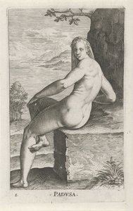 Vannymfe Padusa Padvsa (tittel på objekt) Stroom- en waternimfen (serietittel) Oceanitid-nymfer, epihidrid potamidus naiads (serietittel) av Philips Galle