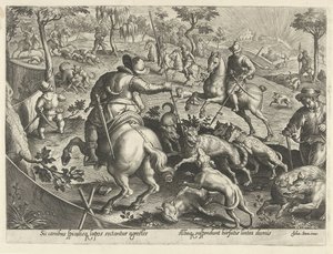 Wolvenjacht møtte håp Jachttaferelen (serietittel) Der alle slags jakt, fuglefangst og fiske (serietittel) av Philips Galle