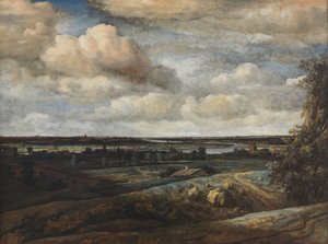 Nederlandsk panoramalandskap med en fjern utsikt over Haarlem