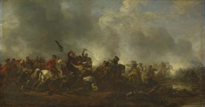 Kavaleri angriper infanteri, 1656-1668 av Philips Wouwerman