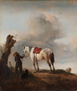 En hvit hest; mugg. Rundt 1646 av Philips Wouwerman