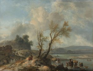 Landskap med sandsti ved siden av en elv av Philips Wouwerman