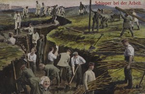 Tysk infanteri graver skyttergraver, første verdenskrig (farget bilde) av Photographer German