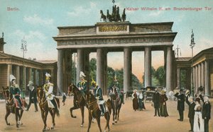 Kaiser Wilhelm II av Tyskland ved Brandenburger Tor, Berlin (fargebilde) av Photographer German