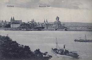 Monument til Kaiser Wilhelm I, Deutsches Eck, Koblenz, Tyskland (s/hvitt-bilde) av Photographer German