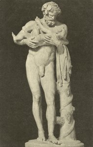 Silenus med barnet Dionysos, gammel romersk skulptur i samlingen til Glyptothek, München, Tyskland (s/hvitt-bilde) av Photographer German
