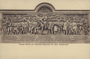 Kaiser, relieff på Nationaldenkmal, monument til minne om foreningen av Tyskland, Rudesheim am Rhein, Hessen (s/hv-bilde) av Photographer German