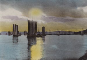 Japan, ca. 1912: Solnedgang, Akashi-kysten (bilde) av Photographer Japanese