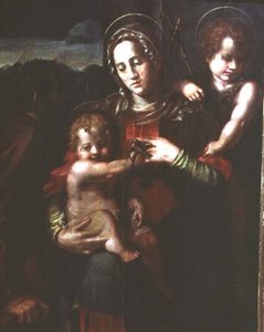 Madonna og barn med spedbarnet St. Johannes døperen av Pier Francesco Foschi