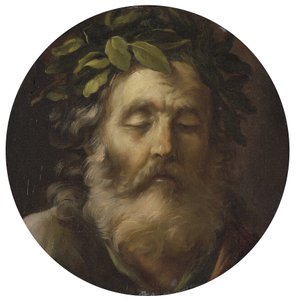 Portrett av poeten Homer par Mola, Pier Francesco (1612-1666). Olje på tre, størrelse : D 38,7, , Privat Samling av Pier Francesco Mola