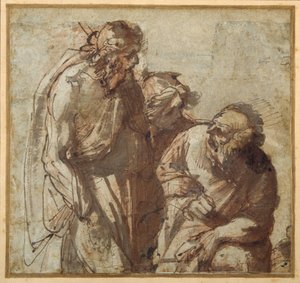 St Peter fornekter Kristus (penn og brunt blekk med brun vask) av Pier Francesco Mola