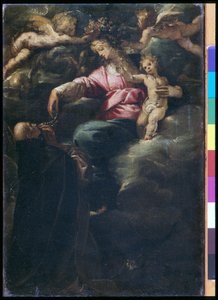 Madonna av rosenkransen med Kristusbarnet, St. Dominic og to engler, ca. 1617 (olje på lerret)