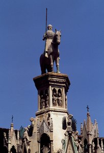 Rytterstatue av Cansignorio della Scala, Cansignorio della Scalas grav, verk av Bonino da Campione (1325-1397), Scaliger-gravene, Verona, Veneto, Italia av Blaise Nicolas Le Sueur