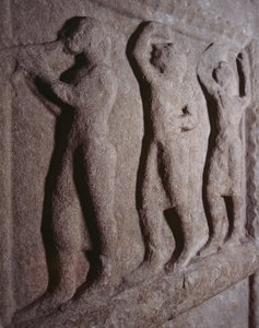 Musikere, detalj fra begravelsesstele av Pontassieve, Toscana, Italia, etruskisk sivilisasjon, 500-tallet f.Kr. av Blaise Nicolas Le Sueur