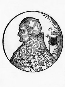 Portrett av Sabinian (død 606), 65. pave av den katolske kirke fra 604, gravering av Blaise Nicolas Le Sueur