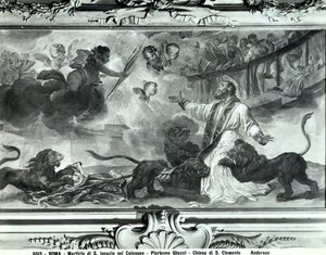 Martyrdommen til St. Ignatius av Antiokia i Colosseum (fresco) (s/hv)