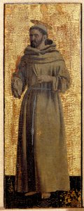 Polyptic of Misericorde: Jomfruen av Misericorde, omgitt av helgener. Detalj som representerer Saint Francois av Assisi. Maleri på tre av Piero della Francesca (1415/20-1492) 1445-1460 Dim. 54x21 cm Sansepolcro, Pinacoteca Comunale av Piero della Francesca