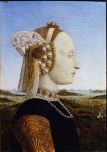 Portrett av Battista Sforza Fra de sammenkoblede portrettene av Federico da Montefeltro og hans kone, hertugen og hertuginnen av Urbino, 1472 av Piero della Francesca