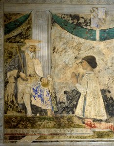 Portrett av Sigismondo (Sigismond) Pandolfo Malatesta (1417-1468) i bønn før San Sigismondo (Sigismondo). Fresco av Pietro di Benedetto dei Franceschi dit Piero della Francesca (1422-1492) av Piero della Francesca