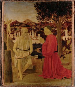 Den hellige Jerome og en hengiven (maleri på tre) av Piero della Francesca