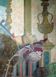 Legenden om det sanne kors, slaget ved Heraclius og Chosroes, detalj av en mann som har fått halsen skåret over, fullført freskomaleri fra 1464 av Piero della Francesca