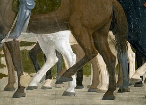 Legenden om det sanne kors, Konstantins seier i slaget ved Milvian Bridge, detalj av hestens føtter, fullført freskomaleri fra 1464