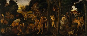 A Hunting Scene, ca. 1494-1500 (tempera og olje overført til Masonite) av Piero di Cosimo