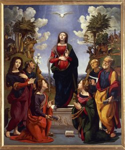 Ulastelig unnfangelse omgitt av hellige, ca. 1500-05 (tempera grassa på tre) av Piero di Cosimo