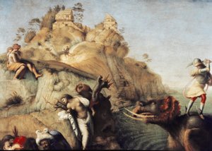 Perseus Freeing Andromeda, detalj (1510, olje på lerret) av Piero di Cosimo