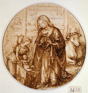 The Adoration of the Child (penn og blekk på papir) av Piero di Cosimo